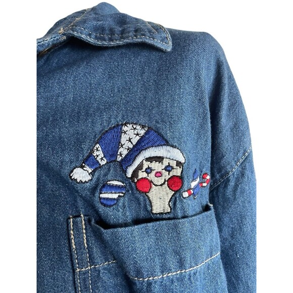 Vintage Women's Christmas ELF & Toys Long Sleeve Denim Jean Shirt Size XL Cotton - Picture 3 of 9